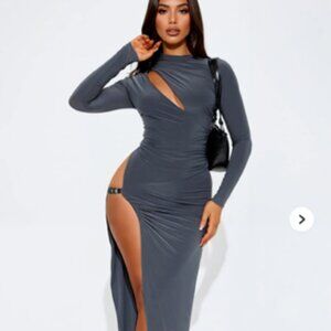 Daphne Long Sleeve Cutout Maxi Dress Charcoal Size L NWT